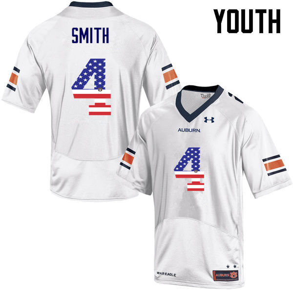 Auburn Tigers Youth Jason Smith #4 White Under Armour Stitched College USA Flag Fashion NCAA Authentic Football Jersey LEP5374AX